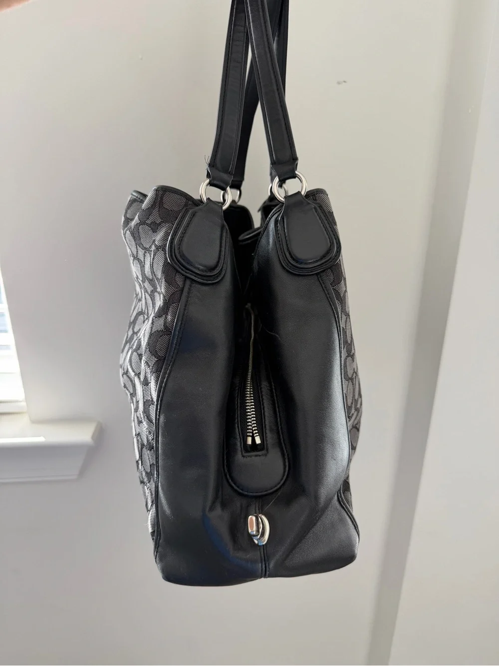 Coach Signature Canvas Shoulder Bag in Black and Gray